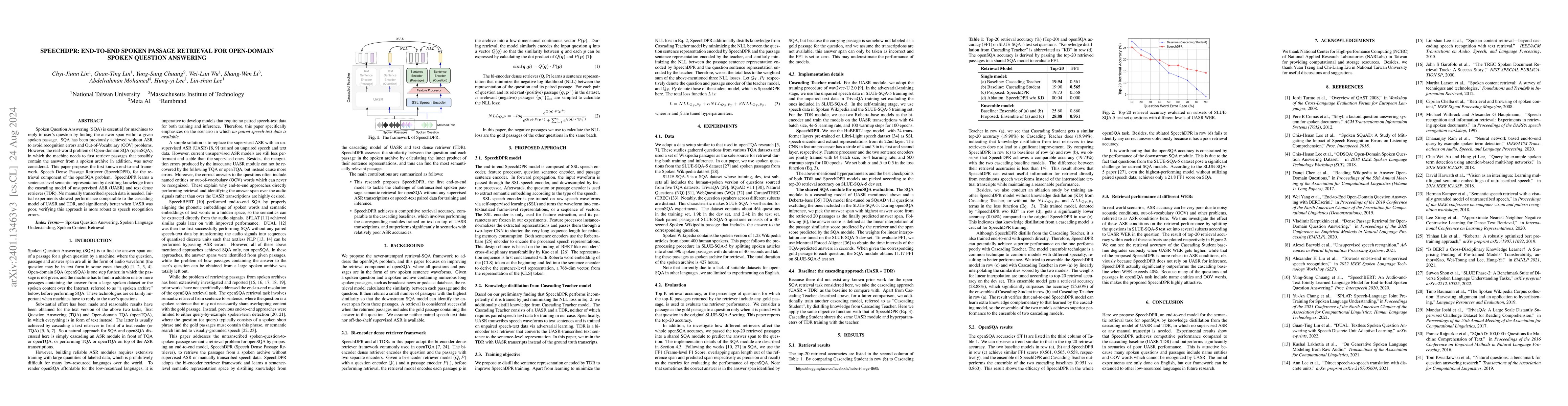 Thumbnail for SpeechDPR: End-to-End Spoken Passage Retrieval for Open-Domain Spoken
  Question Answering