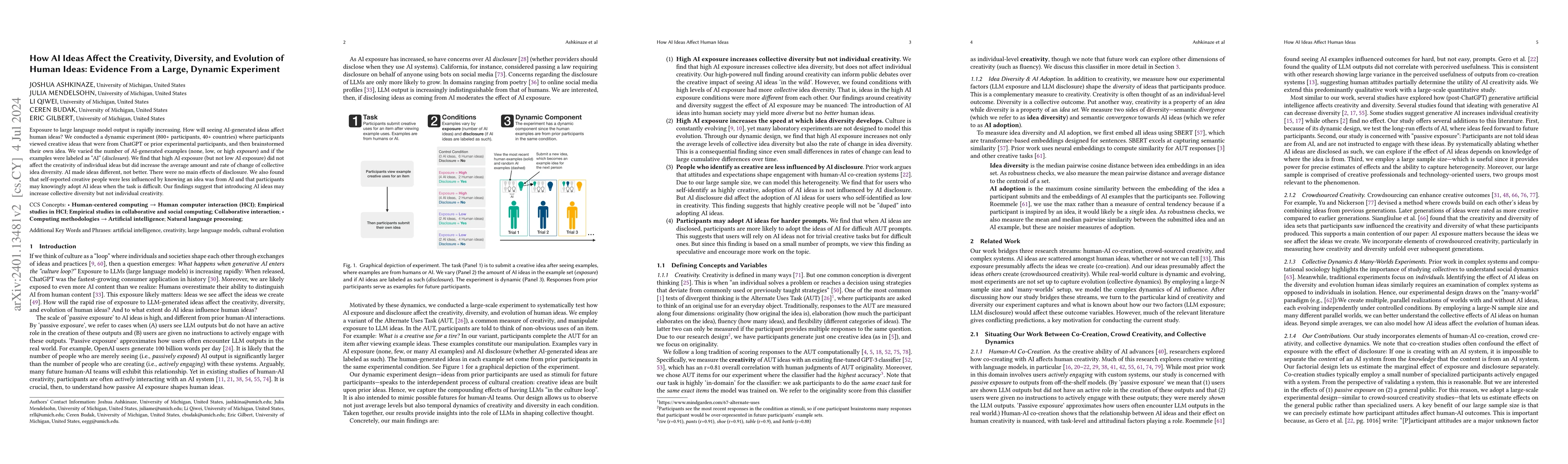 Thumbnail for How AI Ideas Affect the Creativity, Diversity, and Evolution of Human
  Ideas: Evidence From a Large, Dynamic Experiment