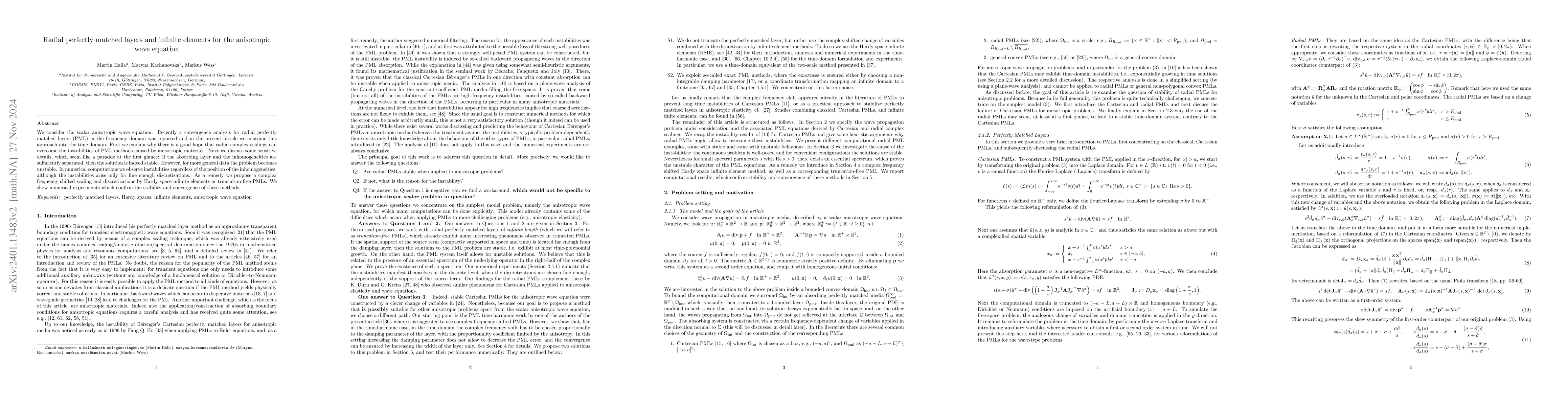 Thumbnail for Radial perfectly matched layers and infinite elements for the
  anisotropic wave equation