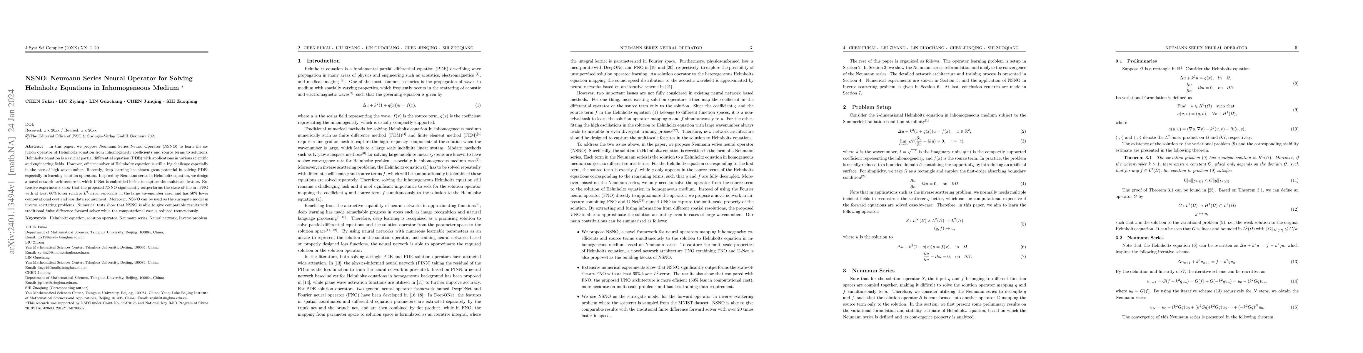 Thumbnail for NSNO: Neumann Series Neural Operator for Solving Helmholtz Equations in
  Inhomogeneous Medium