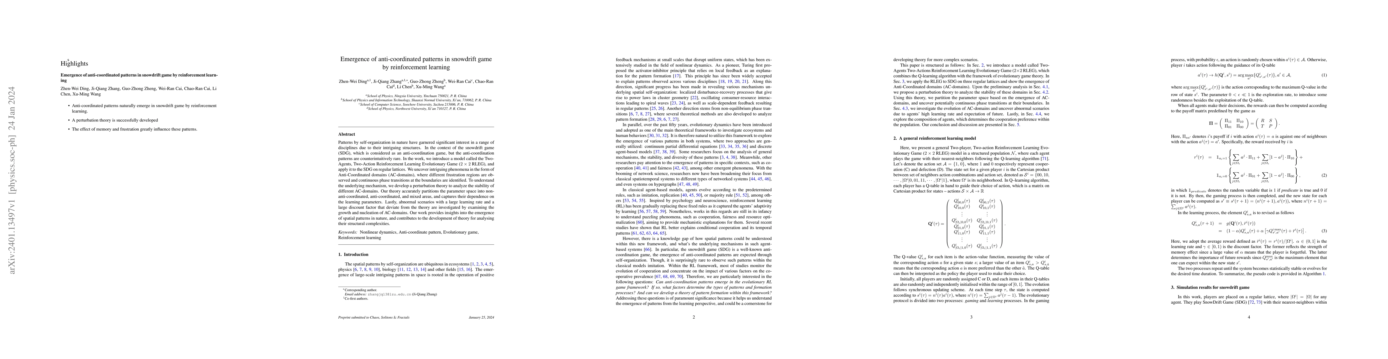 Thumbnail for Emergence of anti-coordinated patterns in snowdrift game by
  reinforcement learning