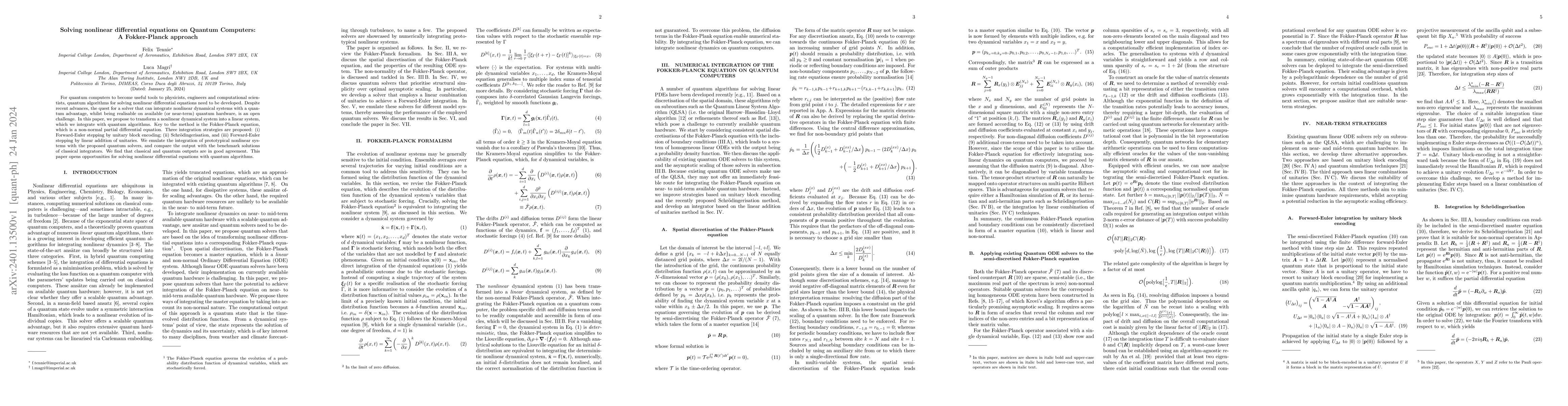 Thumbnail for Solving nonlinear differential equations on Quantum Computers: A
  Fokker-Planck approach
