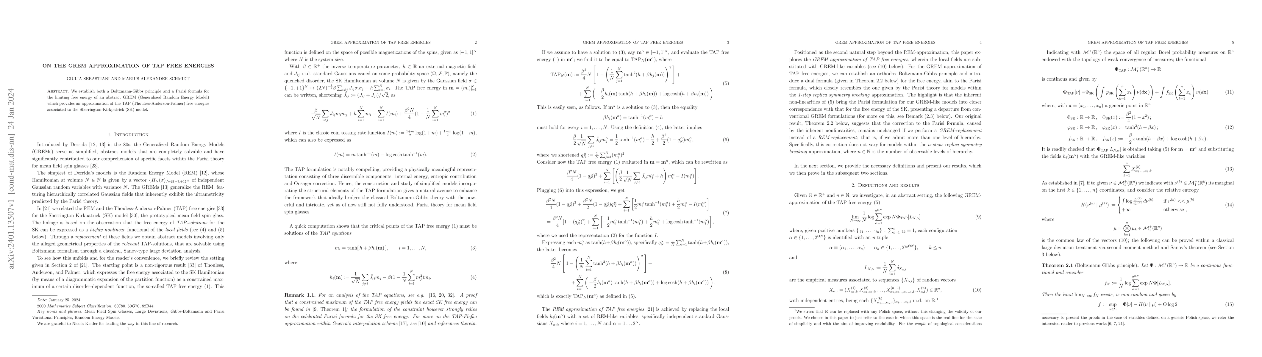 Thumbnail for On the GREM approximation of TAP free energies