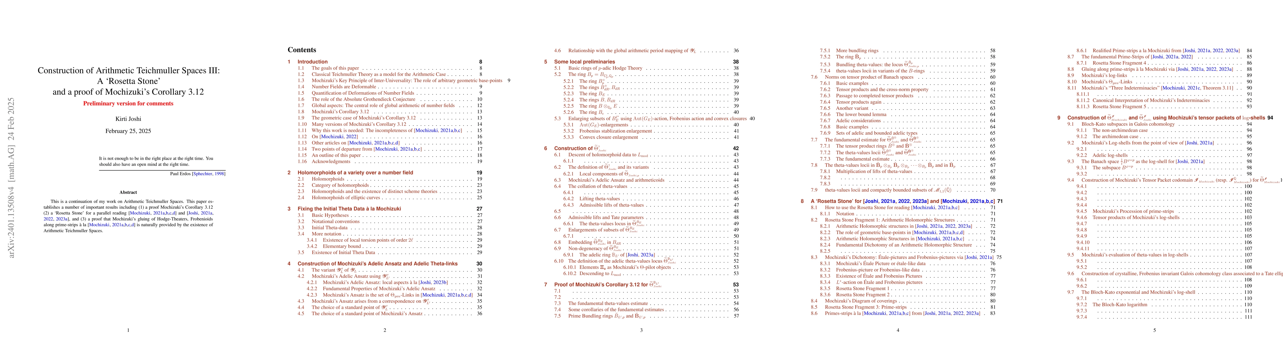 Thumbnail for Construction of Arithmetic Teichmuller Spaces III: A `Rosetta Stone' and
  a proof of Mochizuki's Corollary 3.12