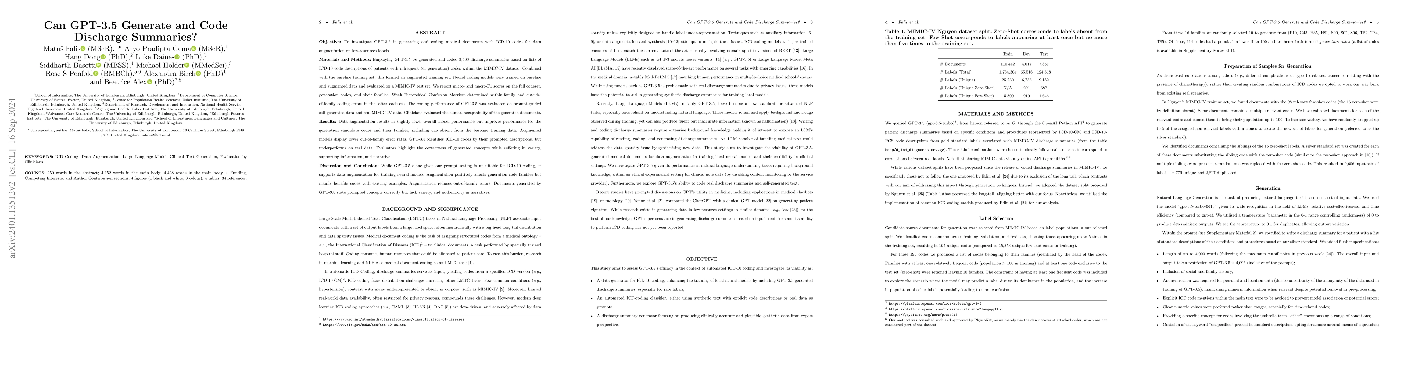 Thumbnail for Can GPT-3.5 Generate and Code Discharge Summaries?