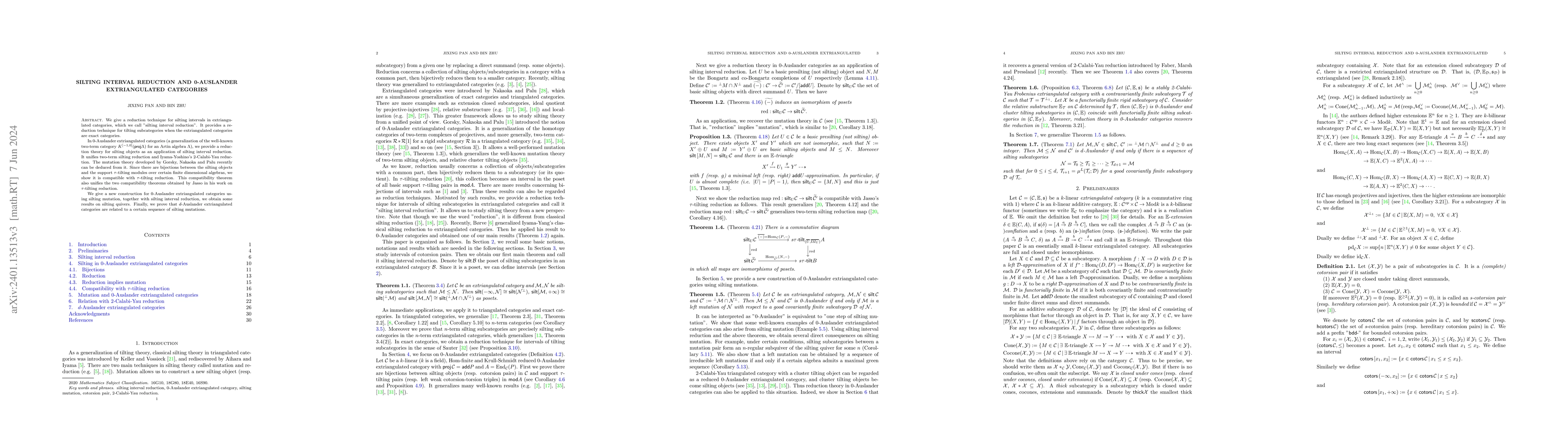 Thumbnail for Silting interval reduction and 0-Auslander extriangulated categories