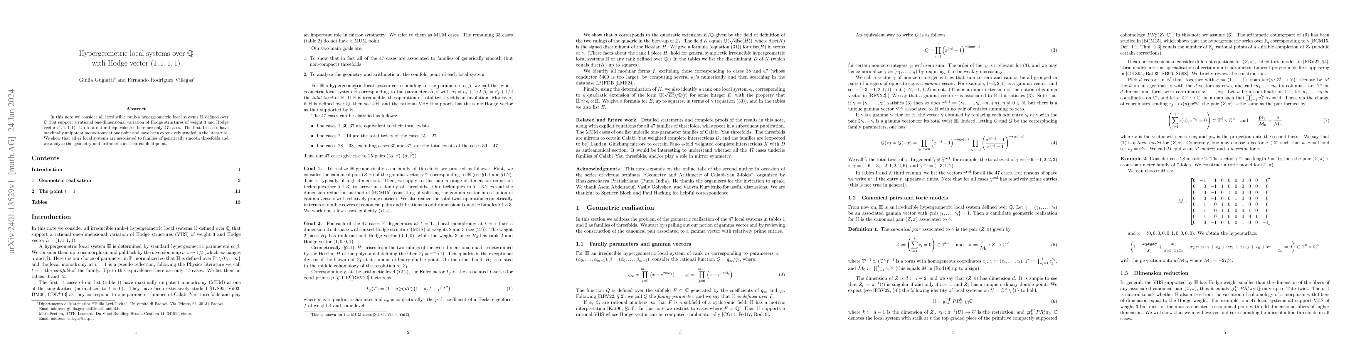 Thumbnail for Hypergeometric local systems over $\mathbb{Q}$ with Hodge vector
  $(1,1,1,1)$