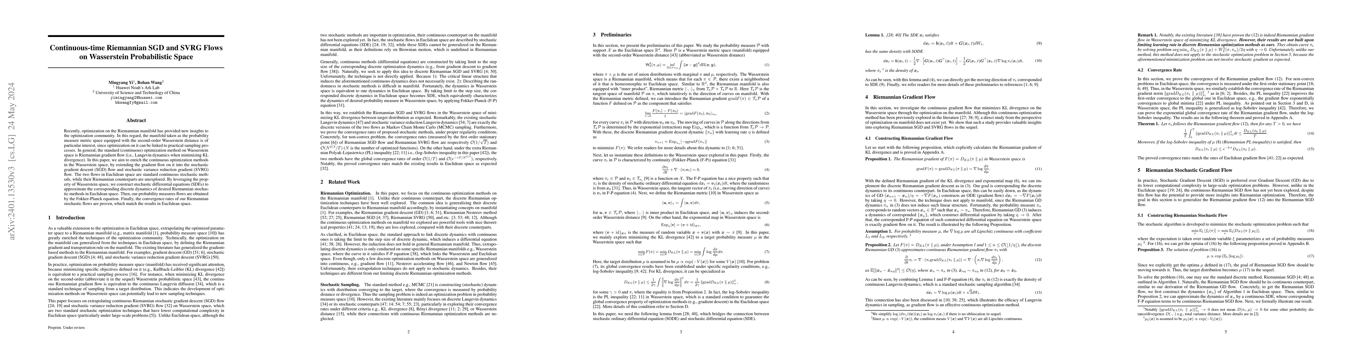 Thumbnail for Continuous-time Riemannian SGD and SVRG Flows on Wasserstein
  Probabilistic Space