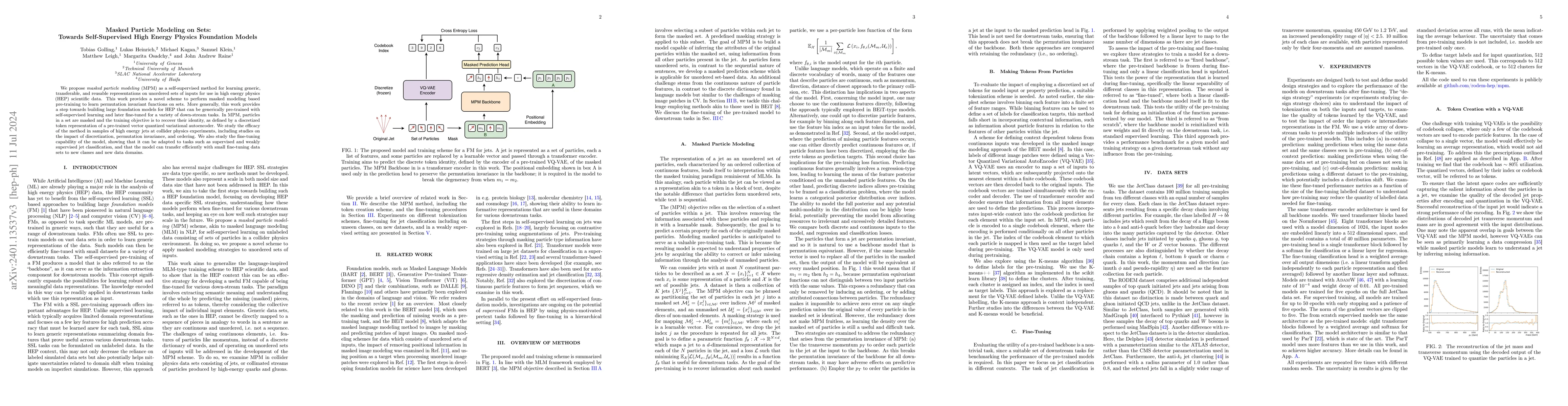 Thumbnail for Masked Particle Modeling on Sets: Towards Self-Supervised High Energy
  Physics Foundation Models