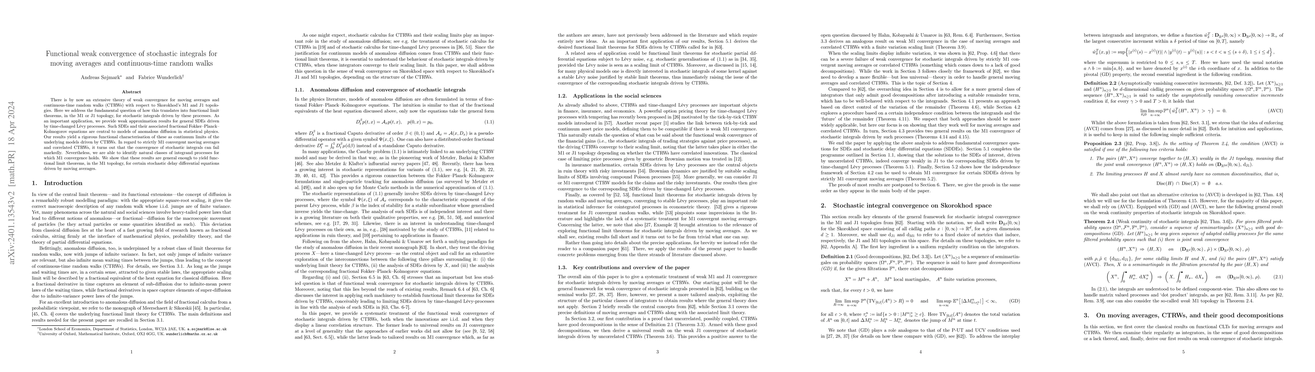 Thumbnail for Functional weak convergence of stochastic integrals for moving averages
  and continuous-time random walks