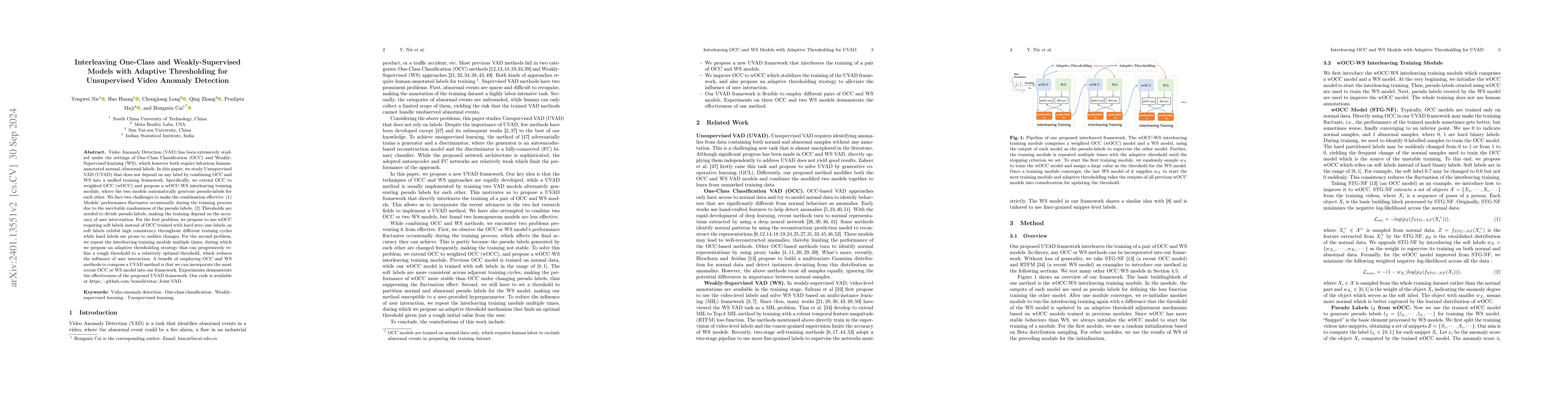 Thumbnail for Interleaving One-Class and Weakly-Supervised Models with Adaptive
  Thresholding for Unsupervised Video Anomaly Detection