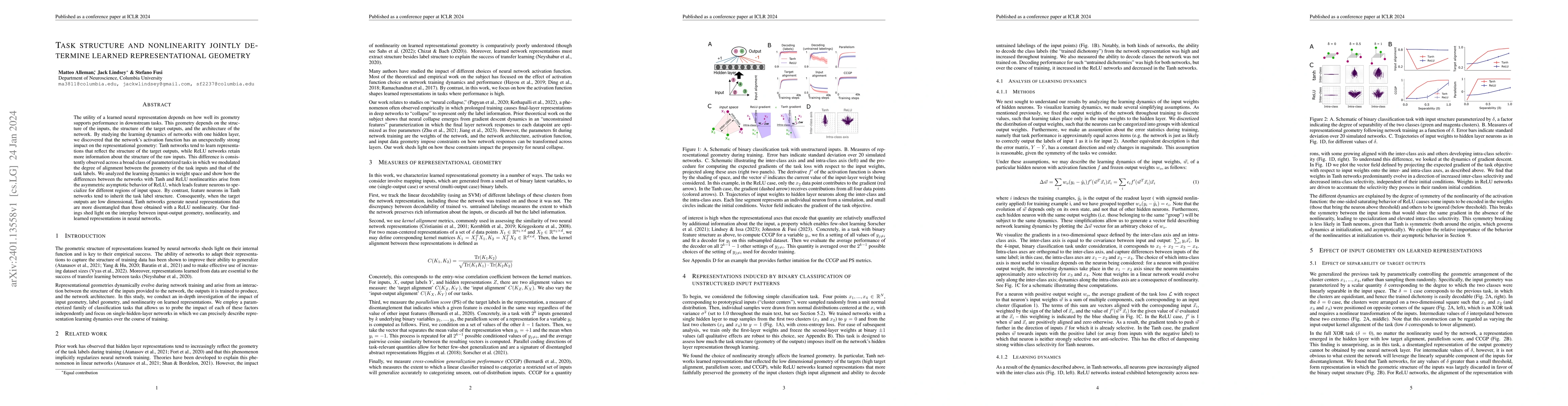 Thumbnail for Task structure and nonlinearity jointly determine learned
  representational geometry