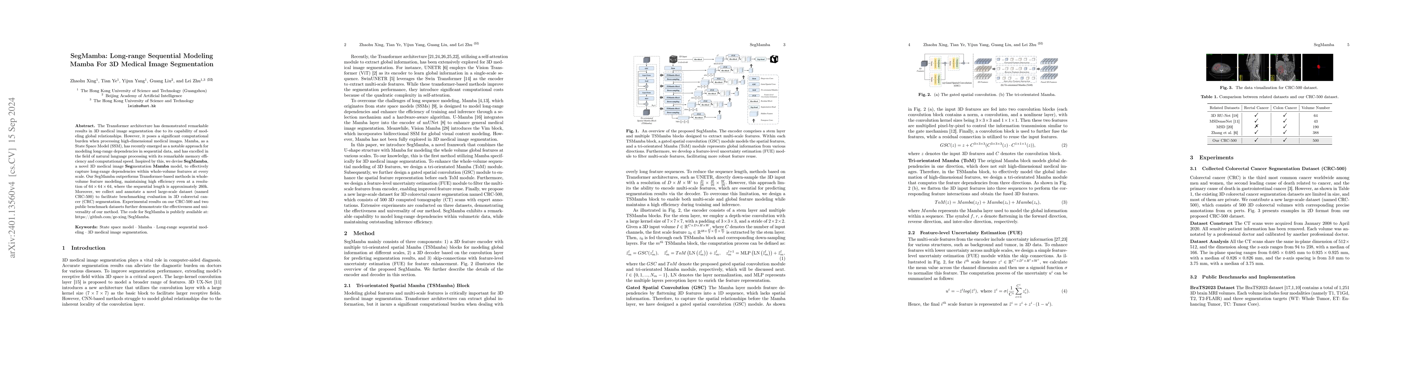 Thumbnail for SegMamba: Long-range Sequential Modeling Mamba For 3D Medical Image
  Segmentation
