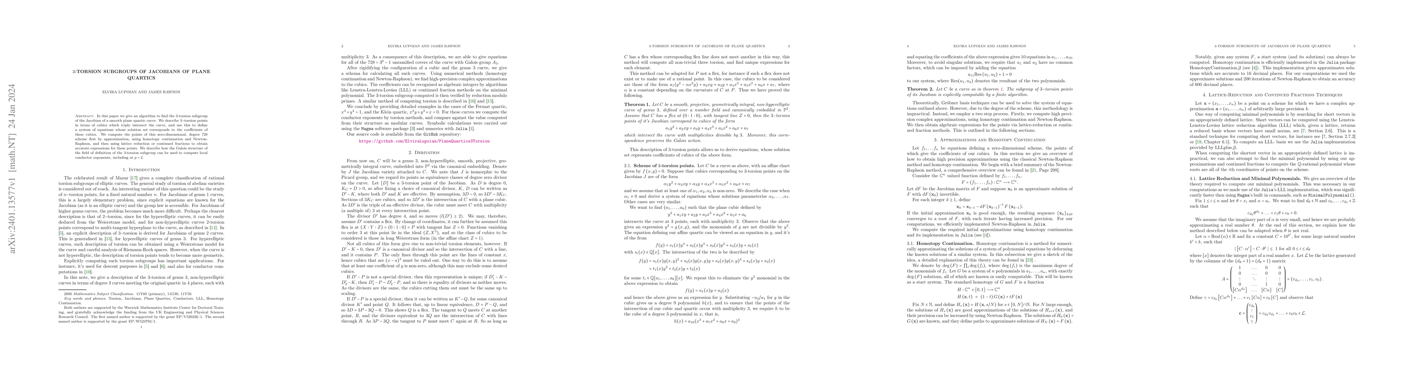 Thumbnail for 3-Torsion Subgroups of Jacobians of Plane Quartics