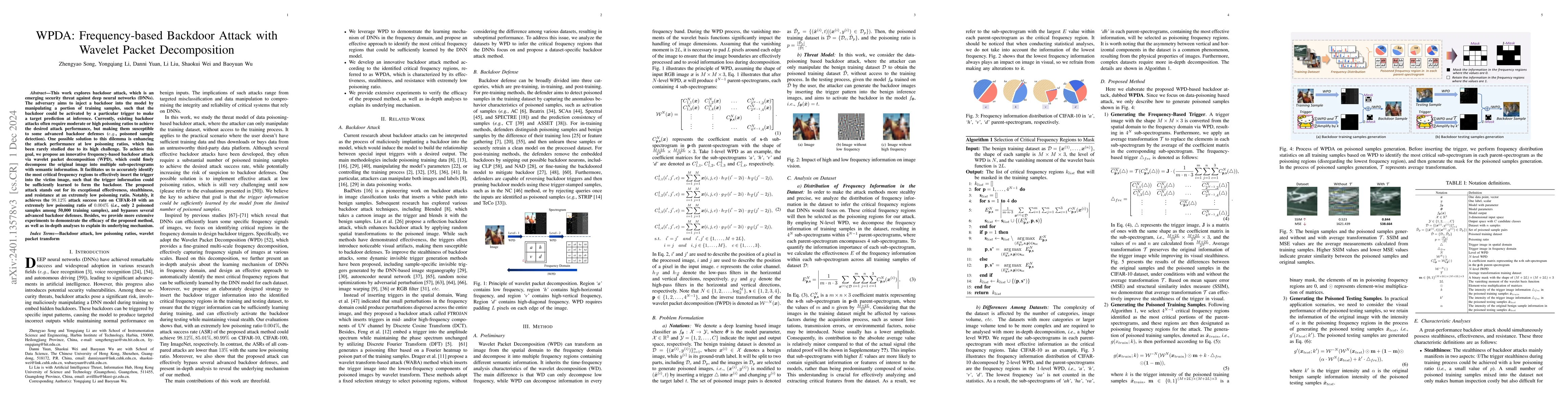 Thumbnail for WPDA: Frequency-based Backdoor Attack with Wavelet Packet Decomposition