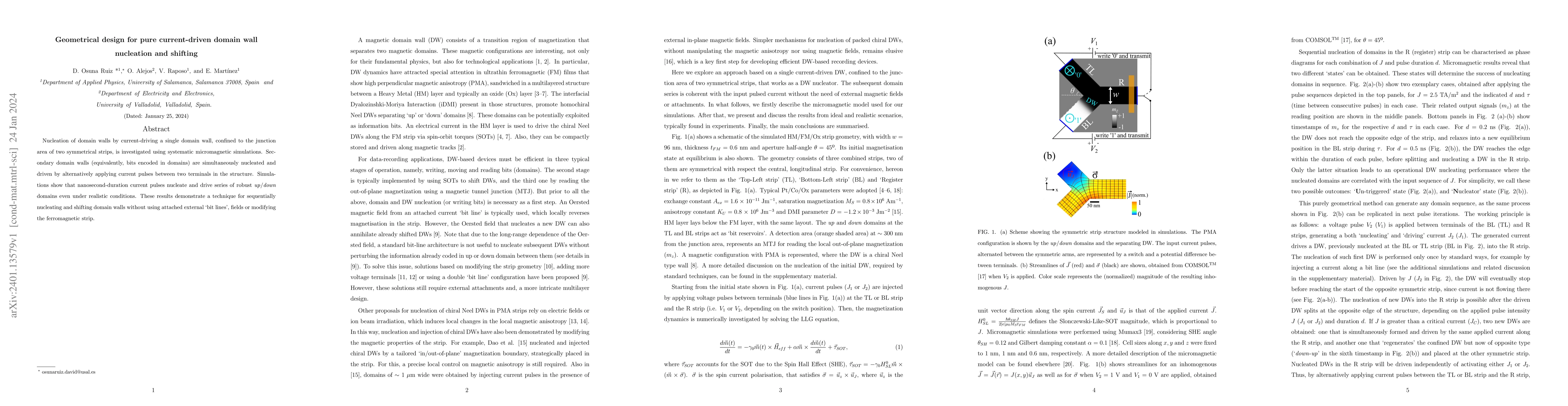 Thumbnail for Geometrical design for pure current-driven domain wall nucleation and
  shifting
