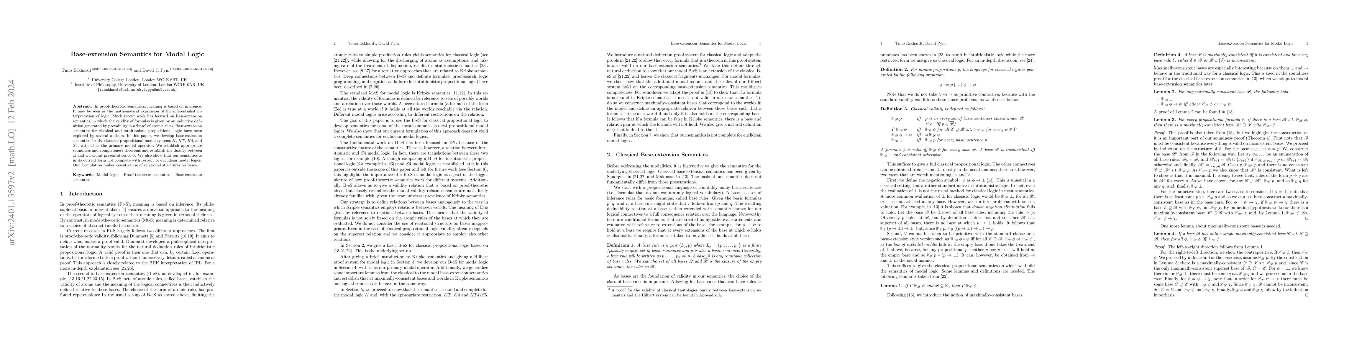 Thumbnail for Base-extension Semantics for Modal Logic