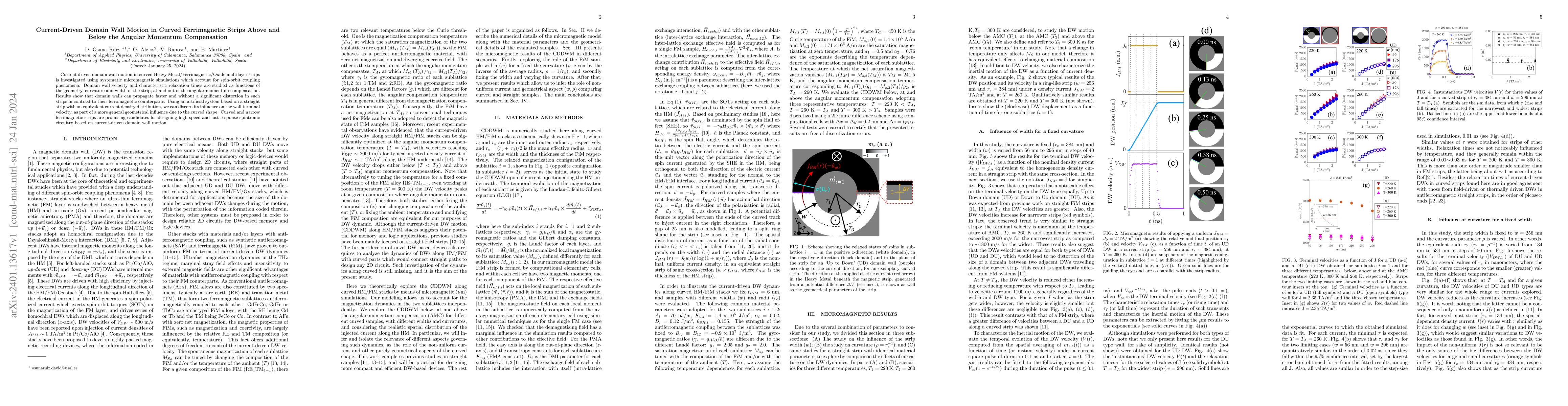 Thumbnail for Current-Driven Domain Wall Motion in Curved Ferrimagnetic Strips Above
  and Below the Angular Momentum Compensation