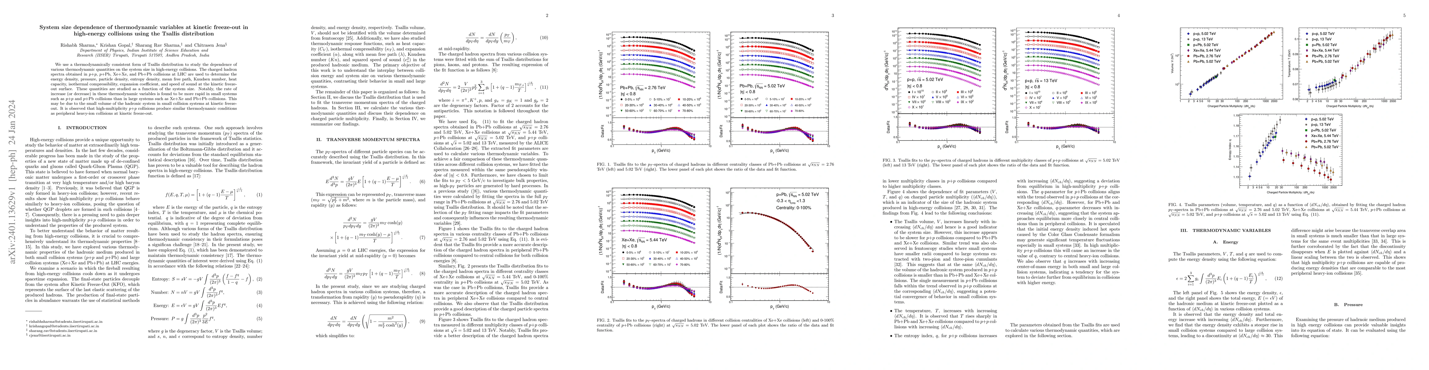 Thumbnail for System size dependence of thermodynamic variables at kinetic freeze-out
  in high-energy collisions using the Tsallis distribution