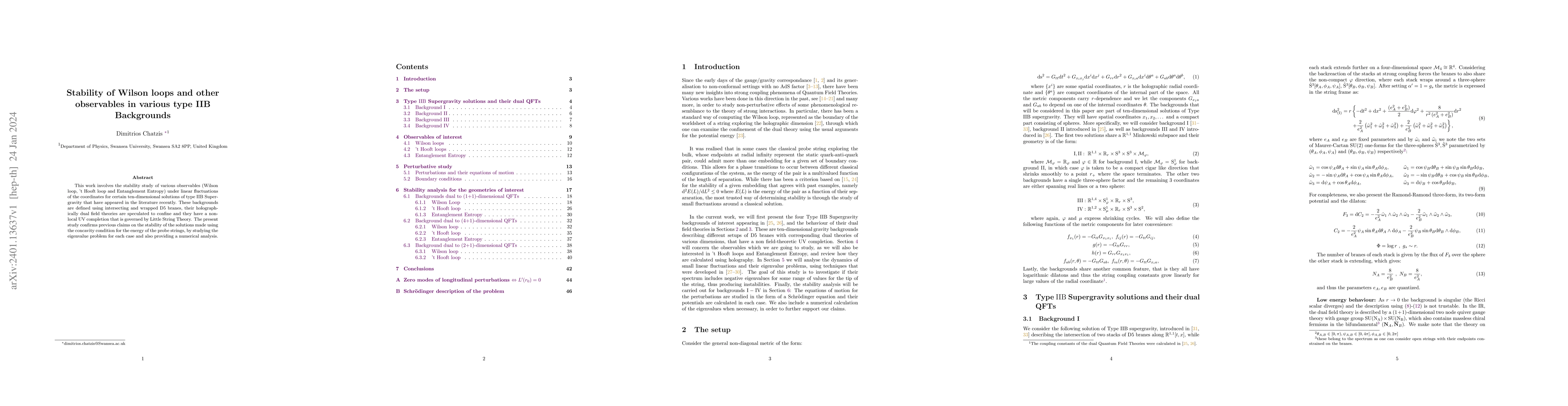 Thumbnail for Stability of Wilson Loops and Other Observables in Various Type IIB
  Backgrounds