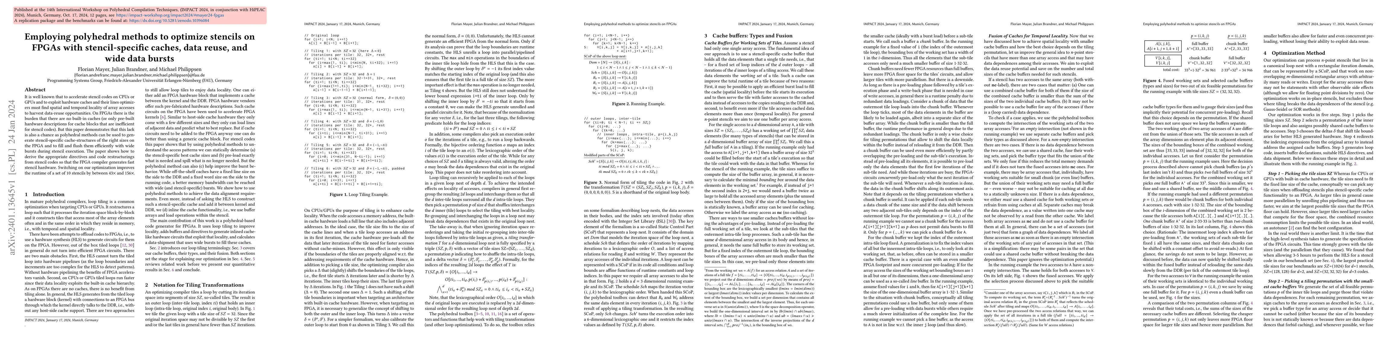 Thumbnail for Employing polyhedral methods to optimize stencils on FPGAs with
  stencil-specific caches, data reuse, and wide data bursts