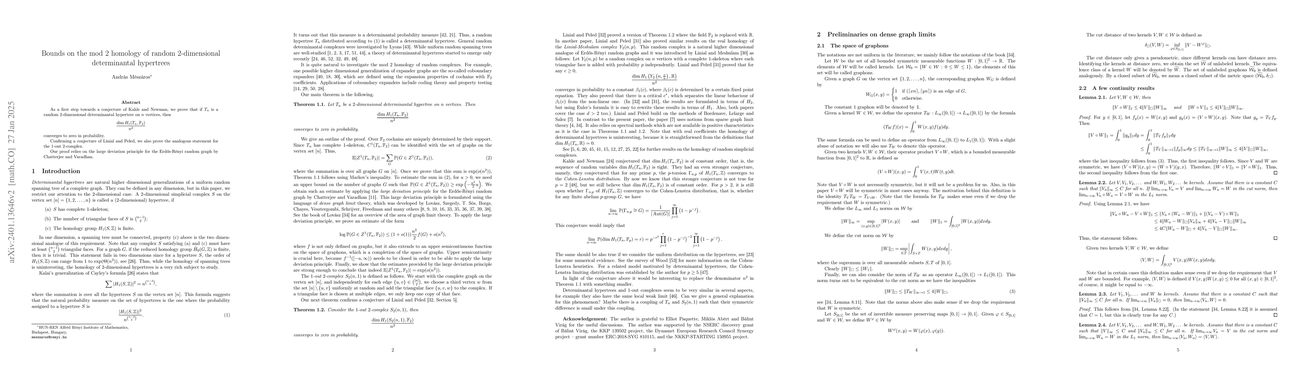 Thumbnail for Bounds on the mod 2 homology of random 2-dimensional simplicial
  complexes
