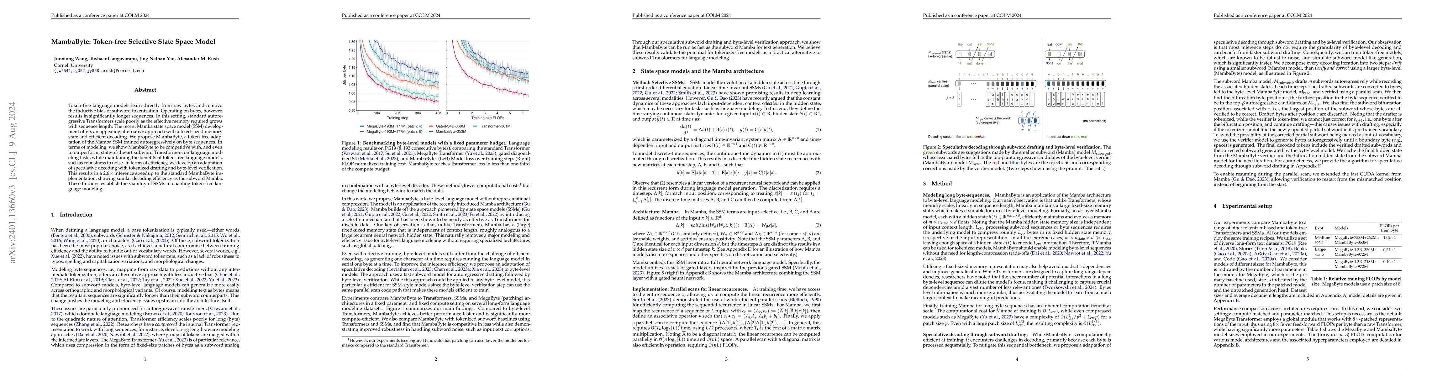Thumbnail for MambaByte: Token-free Selective State Space Model