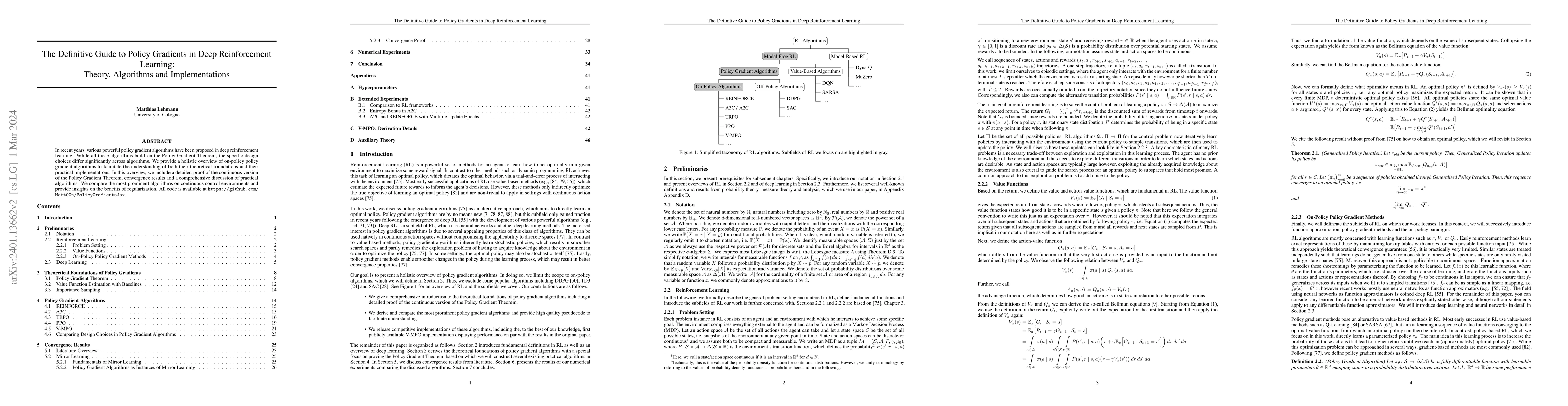 Thumbnail for The Definitive Guide to Policy Gradients in Deep Reinforcement Learning:
  Theory, Algorithms and Implementations