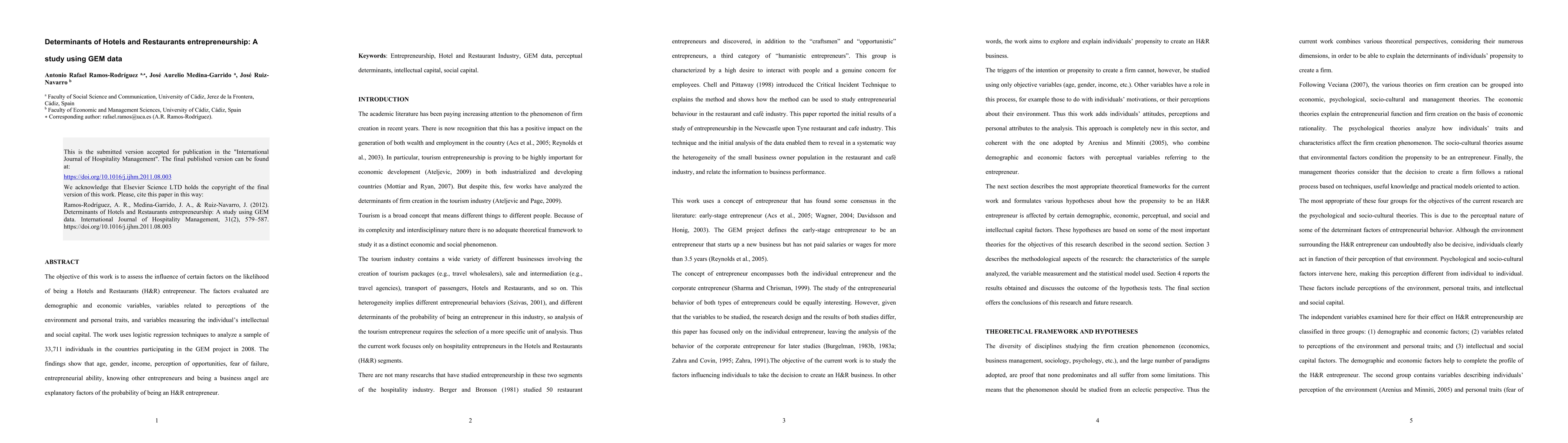 Thumbnail for Determinants of Hotels and Restaurants entrepreneurship: A study using
  GEM data