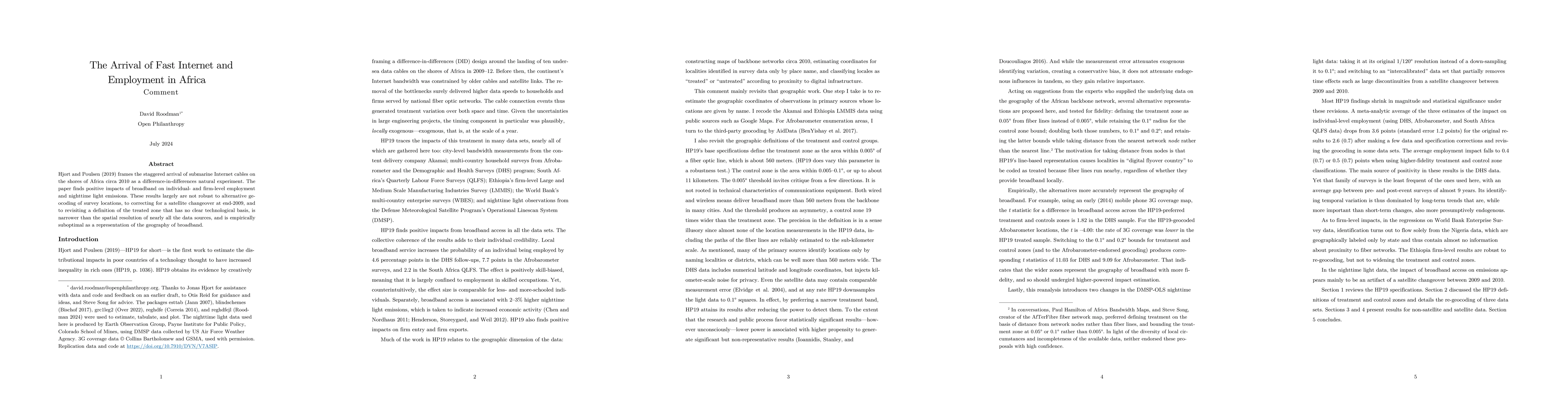 Thumbnail for The Arrival of Fast Internet and Employment in Africa: Comment