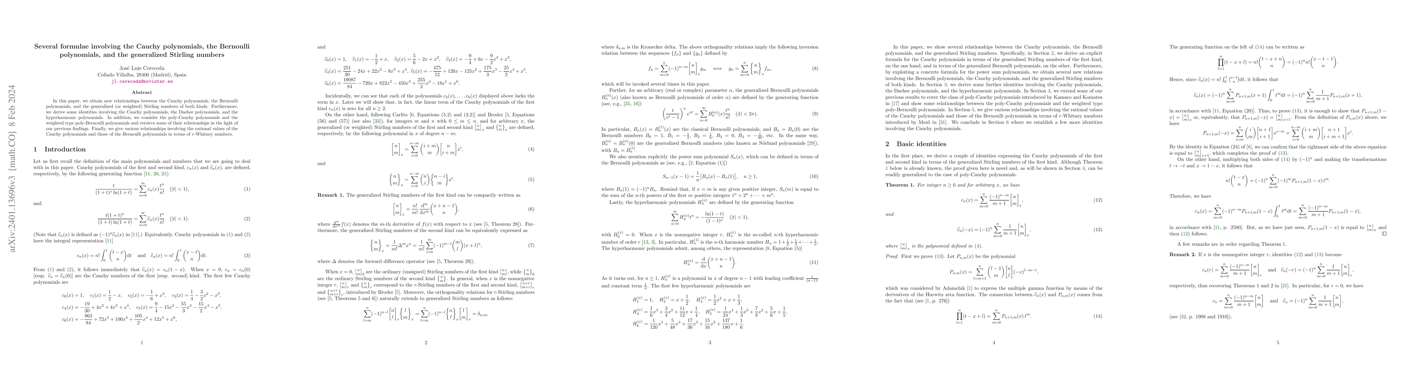 Thumbnail for Several formulae involving the Cauchy polynomials, the Bernoulli
  polynomials, and the generalized Stirling numbers