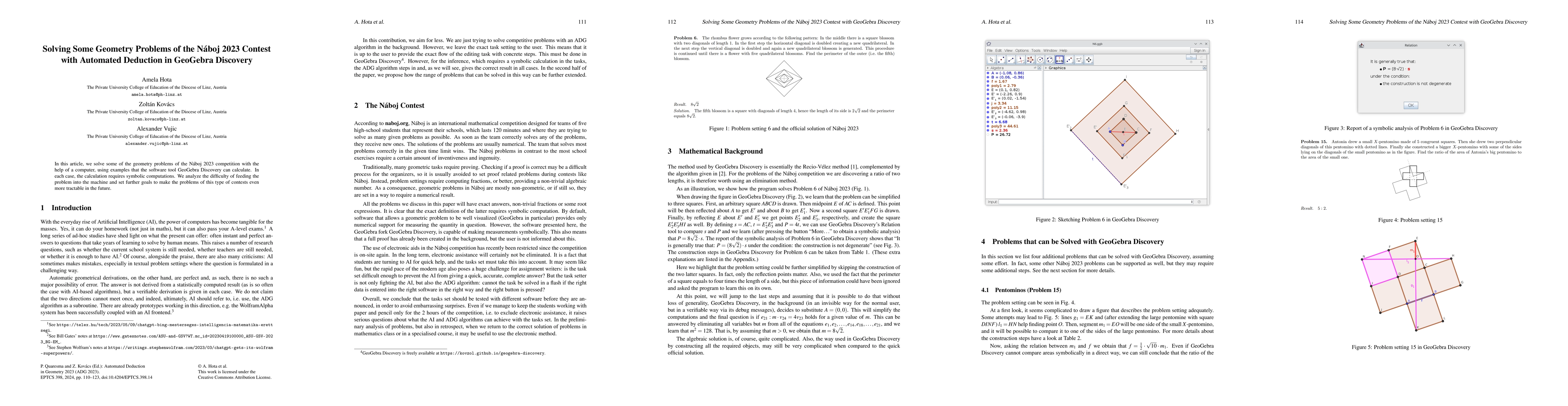 Thumbnail for Solving Some Geometry Problems of the N\'aboj 2023 Contest with
  Automated Deduction in GeoGebra Discovery