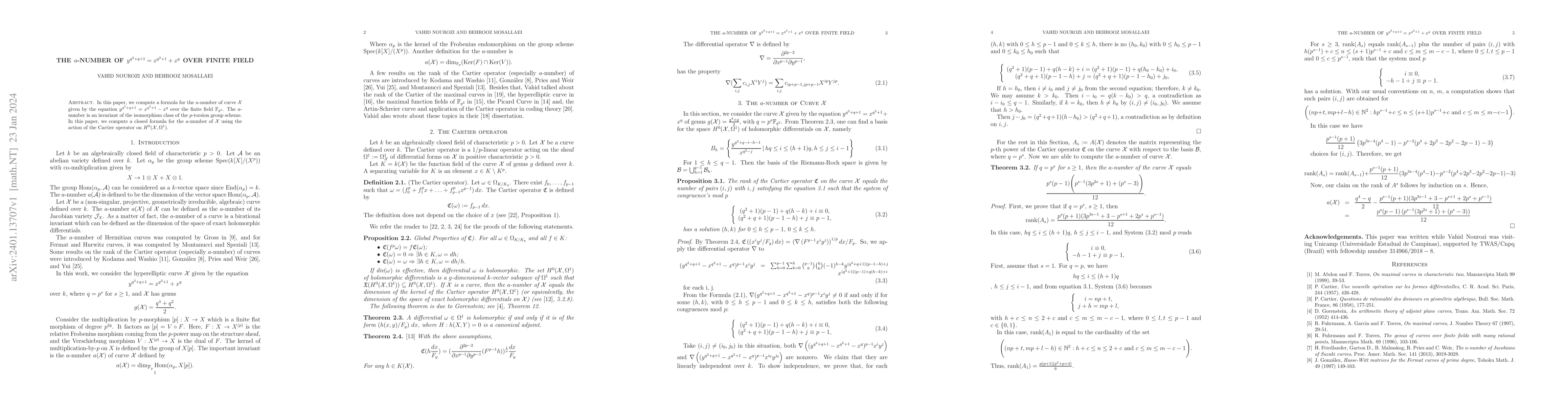 Thumbnail for The $a$-number of $y^{q^2+q+1} = x^{q^2+1} + x^q $ over finite field