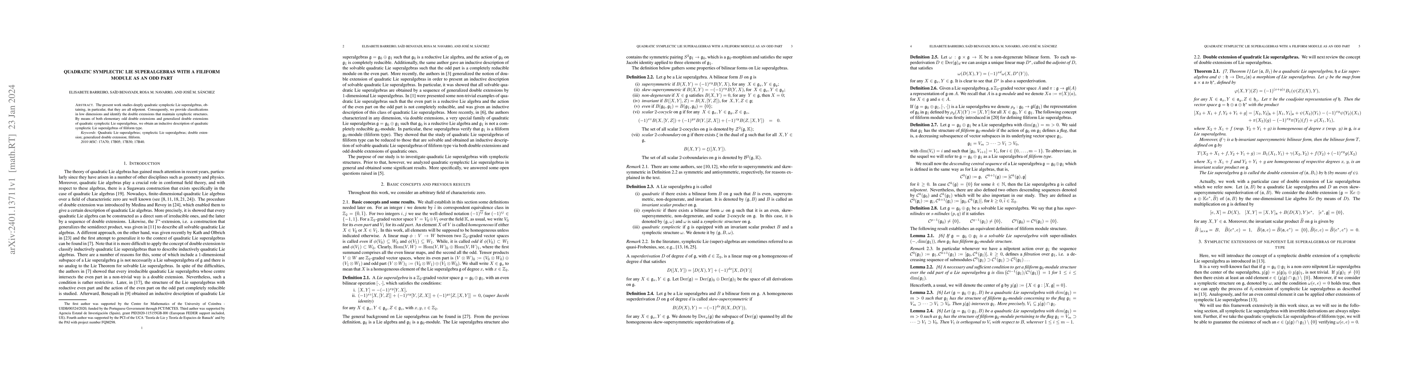 Thumbnail for Quadratic symplectic Lie superalgebras over filiform modules