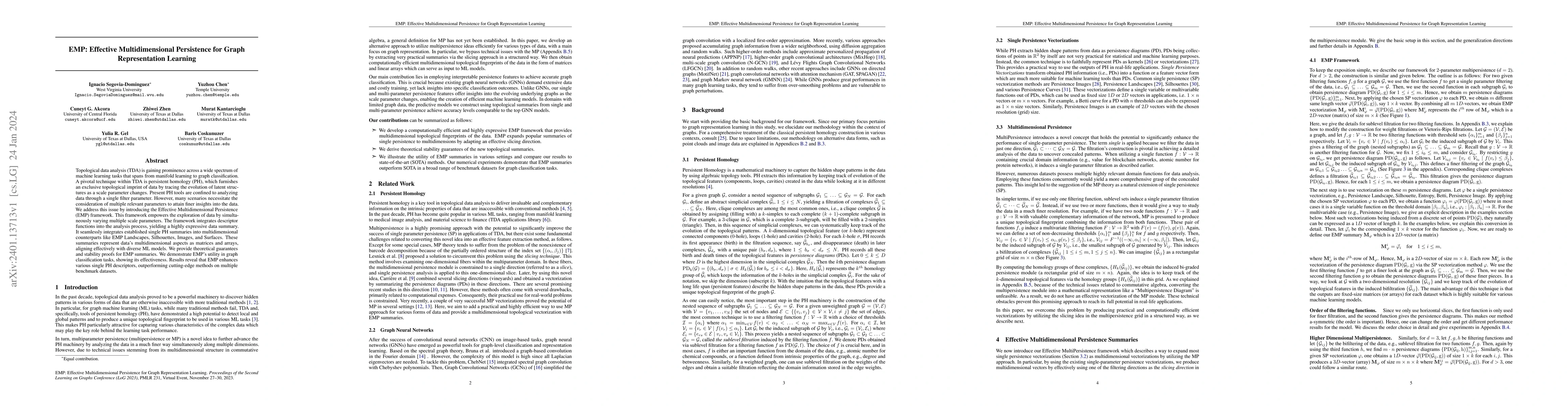 Thumbnail for EMP: Effective Multidimensional Persistence for Graph Representation
  Learning