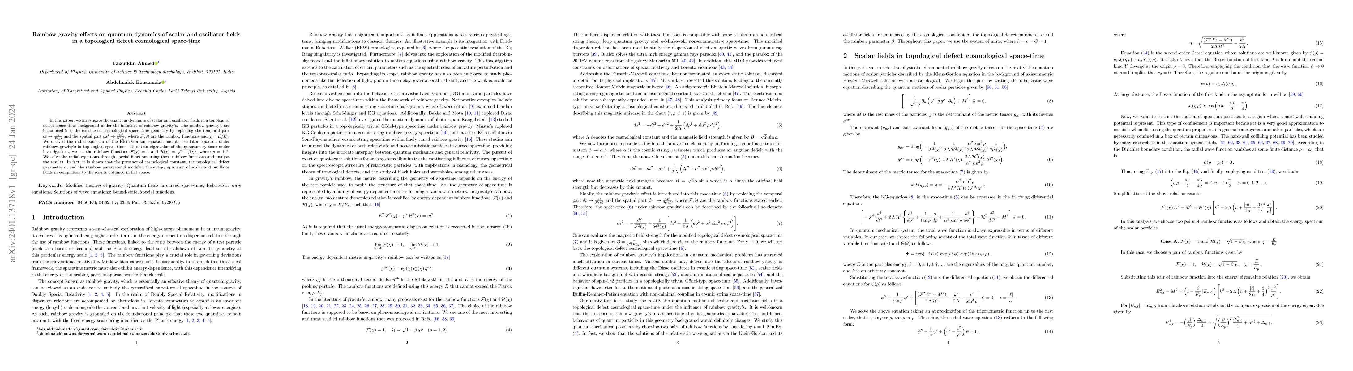 Thumbnail for Rainbow gravity effects on quantum dynamics of scalar and oscillator
  fields in a topological defect cosmological space-time