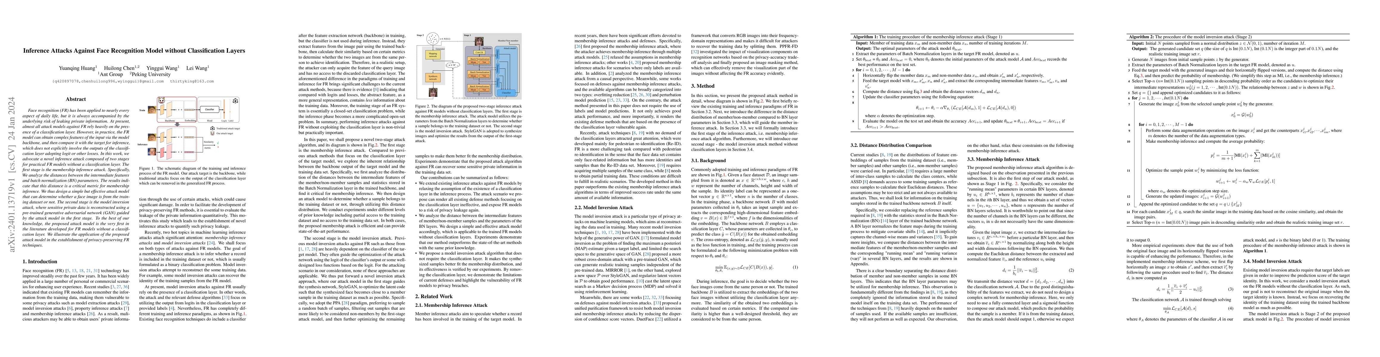 Thumbnail for Inference Attacks Against Face Recognition Model without Classification
  Layers
