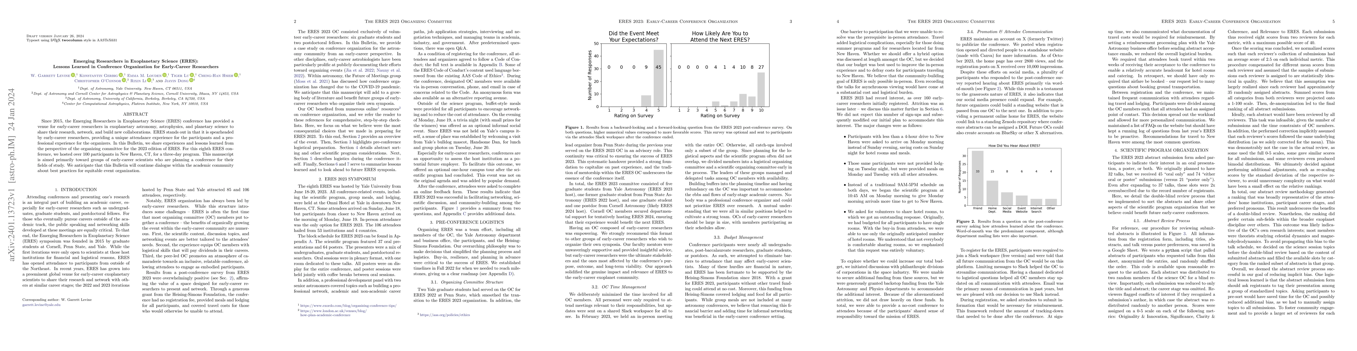 Thumbnail for Emerging Researchers in Exoplanetary Science (ERES): Lessons Learned in
  Conference Organization for Early-Career Researchers