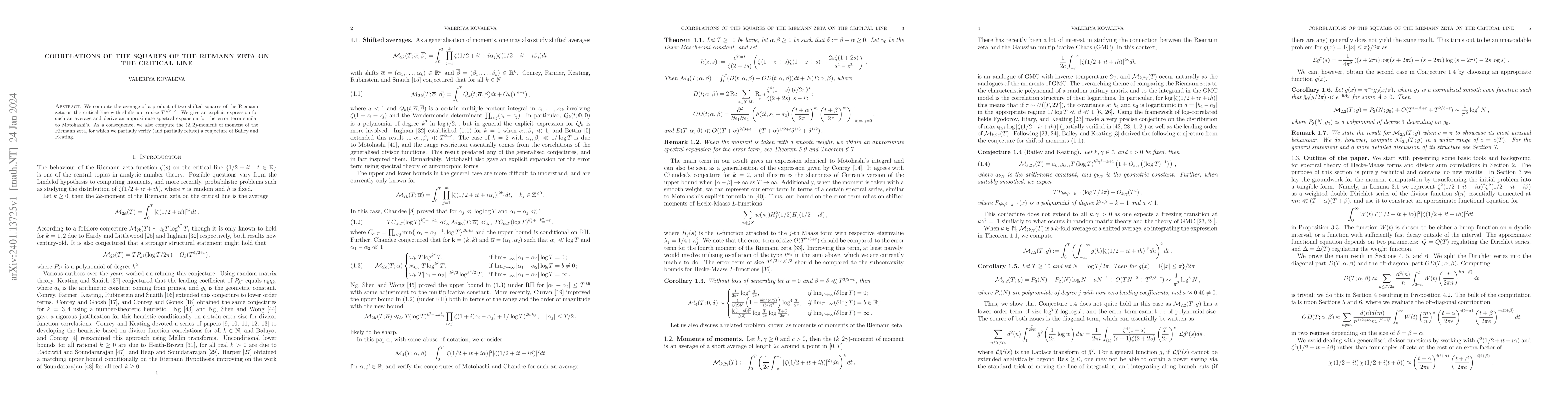 Thumbnail for Correlations of the squares of the Riemann zeta on the critical line
