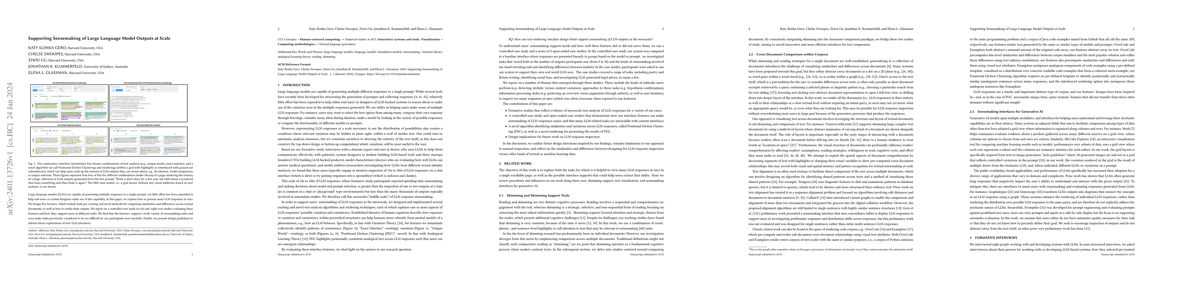 Thumbnail for Supporting Sensemaking of Large Language Model Outputs at Scale