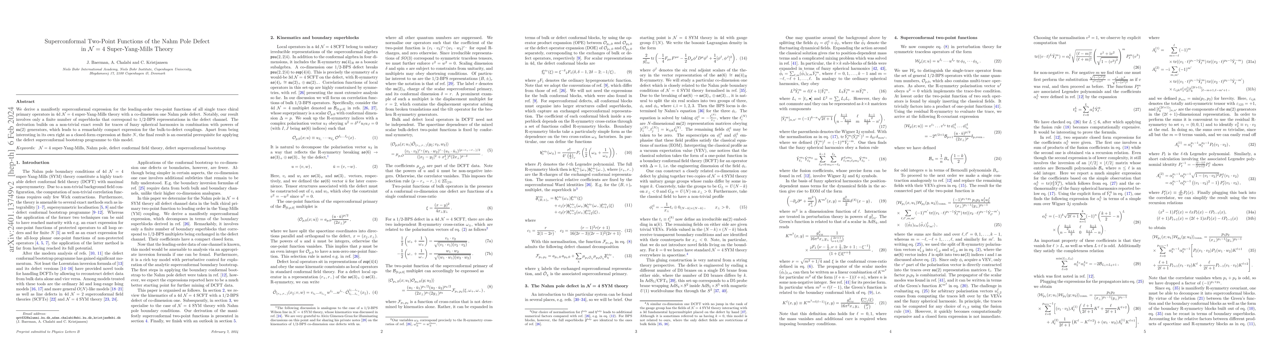 Thumbnail for Superconformal Two-Point Functions of the Nahm Pole Defect in
  $\mathcal{N}=4$ Super-Yang-Mills Theory