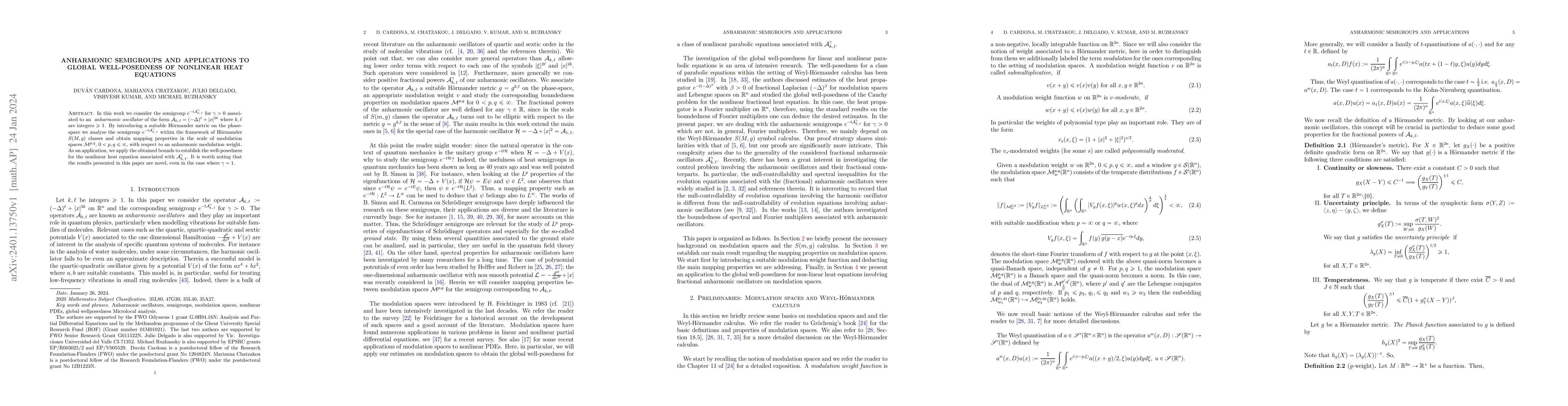 Thumbnail for Anharmonic semigroups and applications to global well-posedness of
  nonlinear heat equations