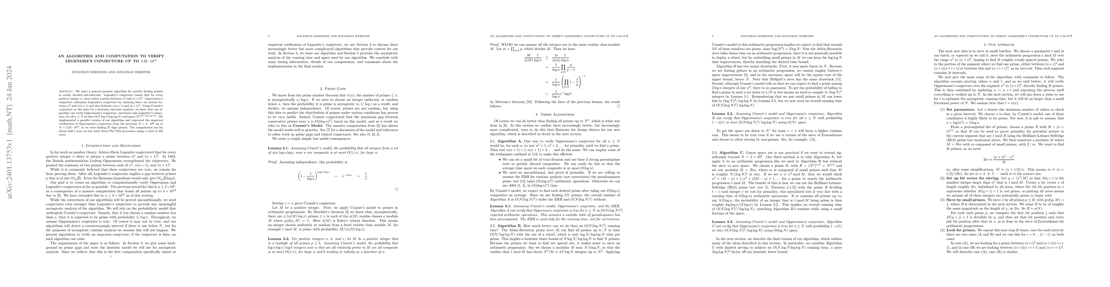 Thumbnail for An algorithm and computation to verify Legendre's Conjecture up to
  $3.33\cdot10^{13}$