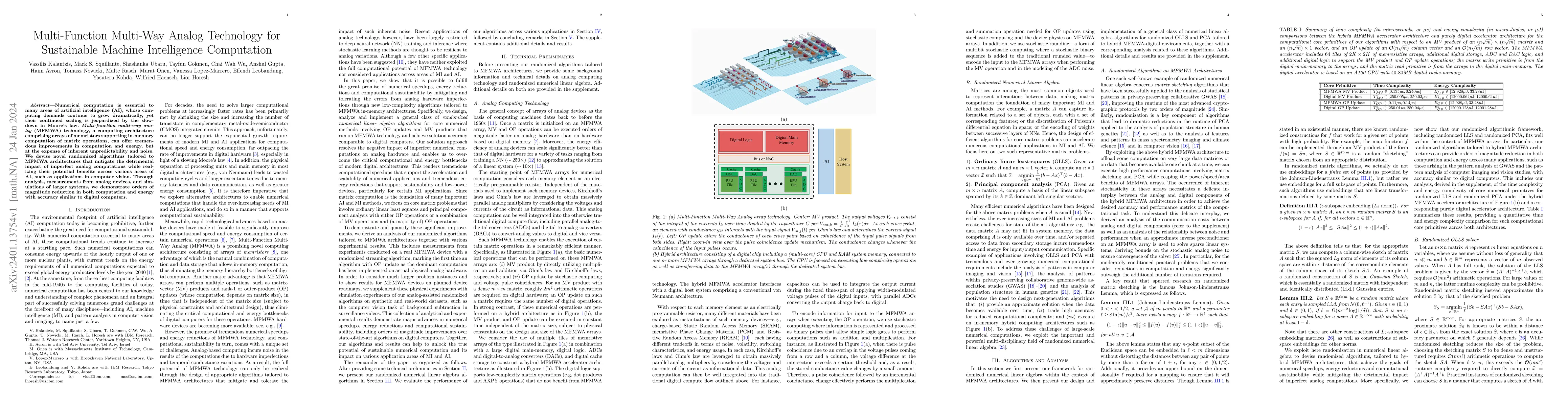 Thumbnail for Multi-Function Multi-Way Analog Technology for Sustainable Machine
  Intelligence Computation