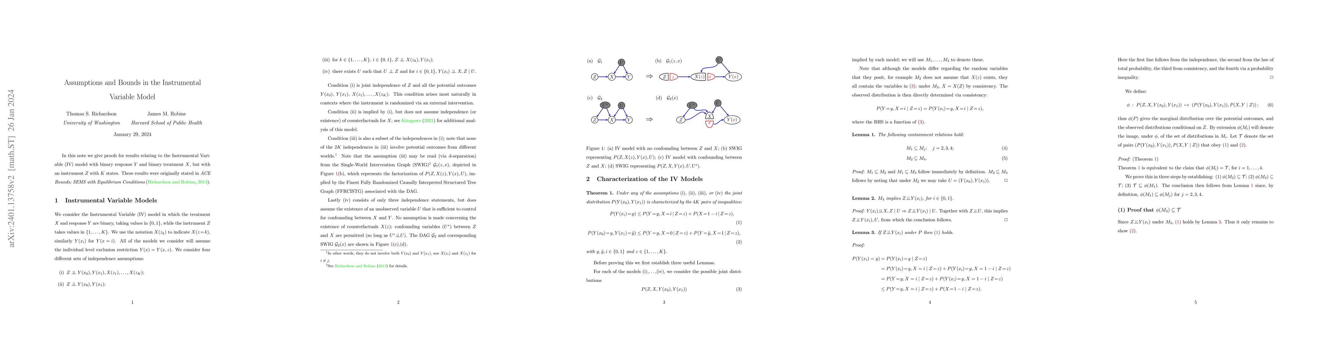 Thumbnail for Assumptions and Bounds in the Instrumental Variable Model