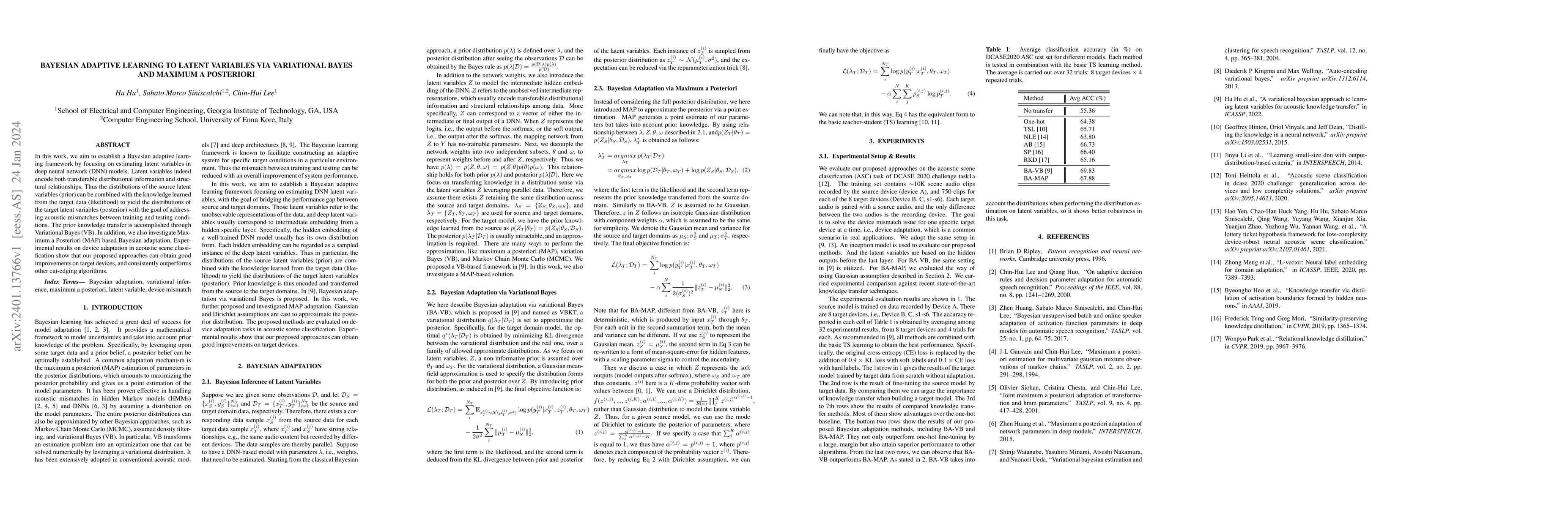 Thumbnail for Bayesian adaptive learning to latent variables via Variational Bayes and
  Maximum a Posteriori
