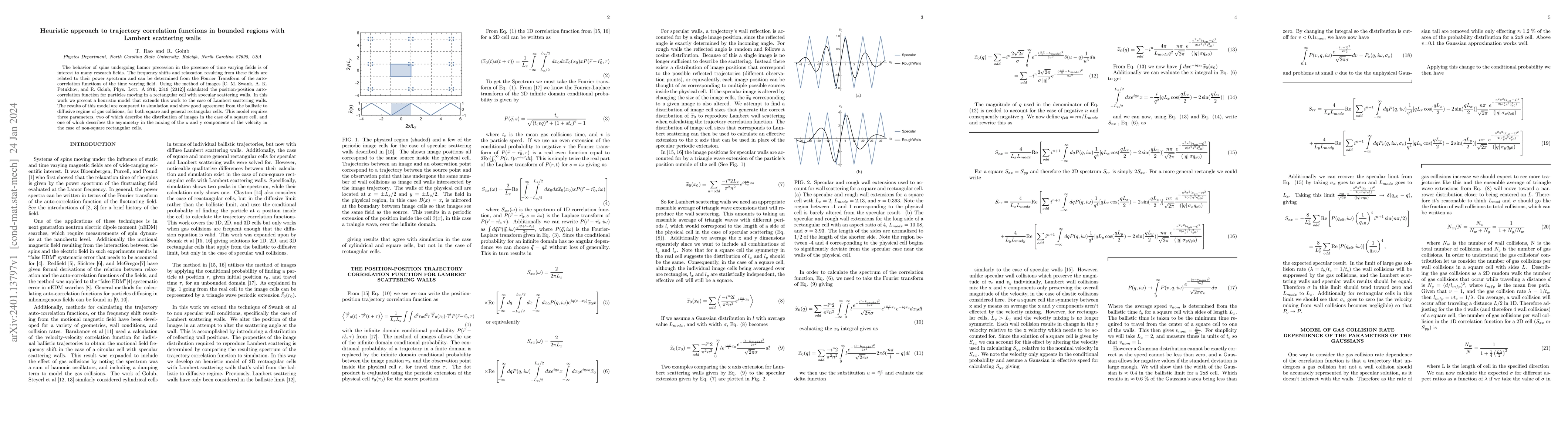 Thumbnail for Heuristic approach to trajectory correlation functions in bounded
  regions with Lambert scattering walls