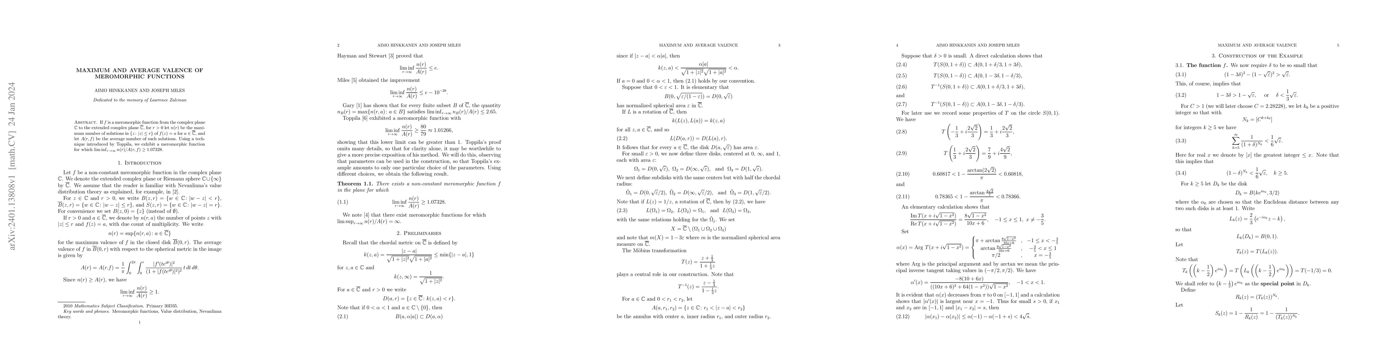 Thumbnail for Maximum and average valence of meromorphic functions
