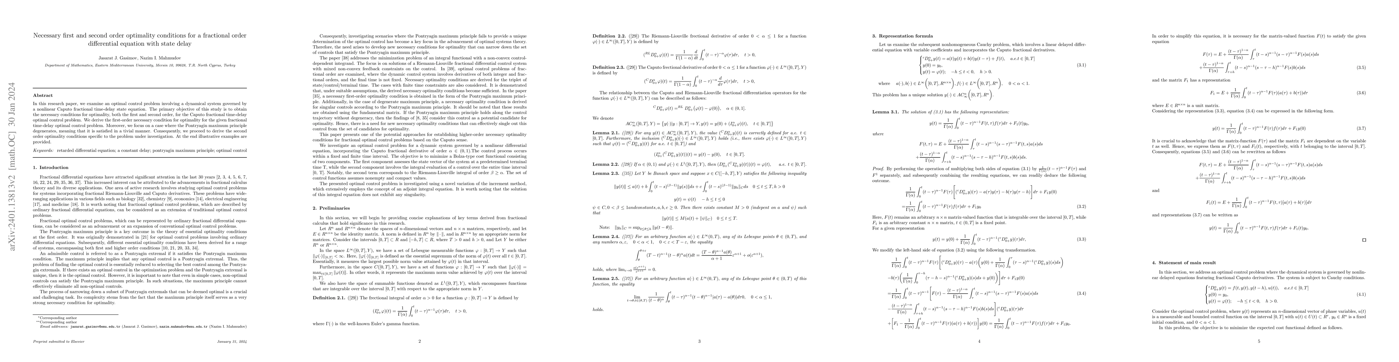 Thumbnail for Necessary first and second order optimality conditions for a fractional
  order differential equation with state delay