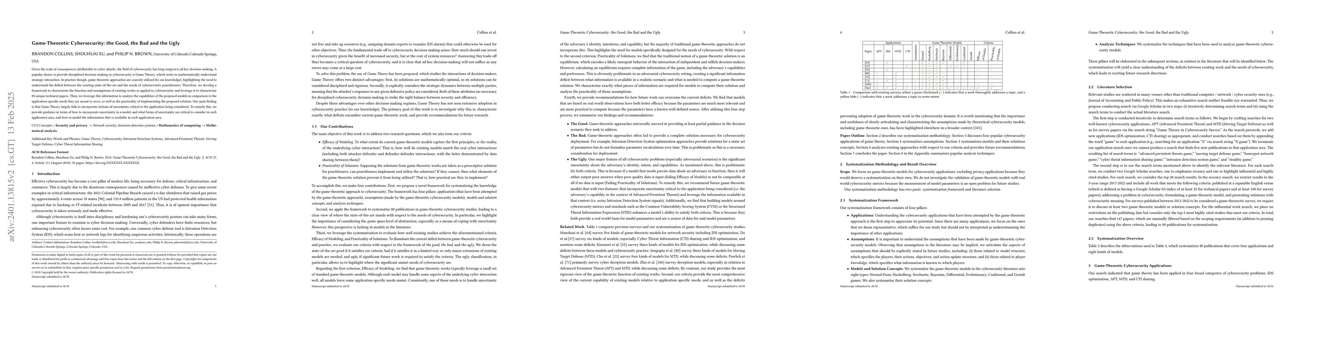 Thumbnail for SoK: Game-Theoretic Cybersecurity: Assumptions, Models, Gaps, and
  Bridges